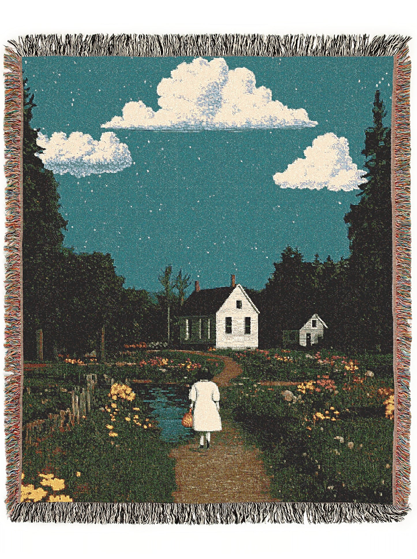 Cottagecore Woven Blanket, Vintage Whimsigoth Country Home, Whimsical Farmhouse Decor, Cozy Countryside Art, Rustic Nature Tapestry