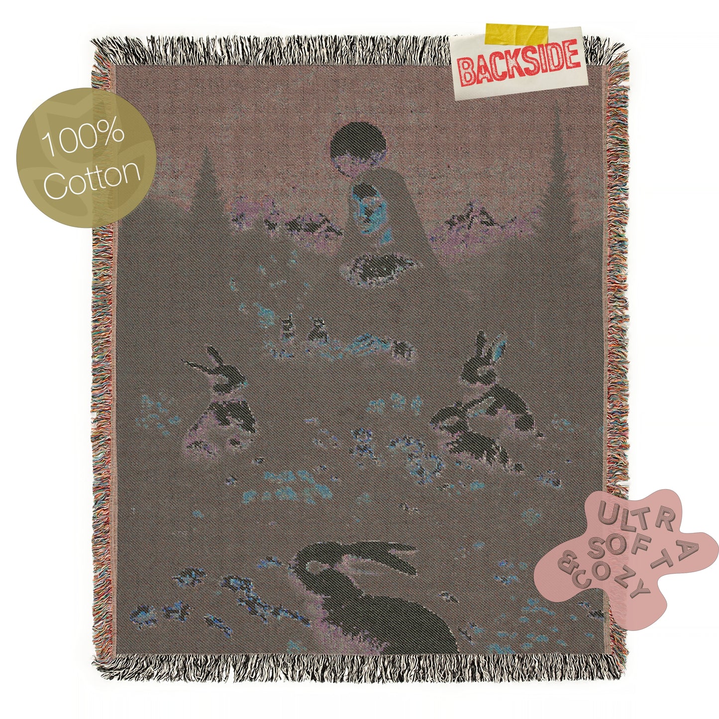 Moonlit Ostara In Garden Tapestry, Unique Art Blanket, Easter Bunny Decor, Mystical Nun Woven Throw, Pastoral Nature Art, Whimsigoth Decor