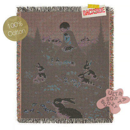 Moonlit Ostara In Garden Tapestry, Unique Art Blanket, Easter Bunny Decor, Mystical Nun Woven Throw, Pastoral Nature Art, Whimsigoth Decor