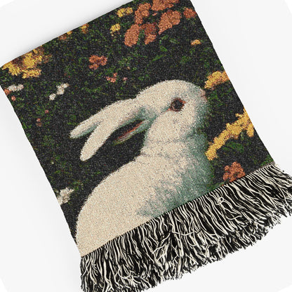 Moonlit Ostara In Garden Tapestry, Unique Art Blanket, Easter Bunny Decor, Mystical Nun Woven Throw, Pastoral Nature Art, Whimsigoth Decor