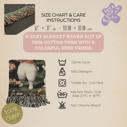 Ostara Bunny Woven Blanket, Easter Rabbit Tapestry, Spring Cottagecore Decor, Whimsical Pastoral Art, Garden Picnic Blanket