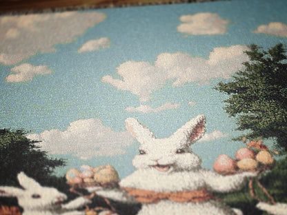 Ostara Bunny Woven Blanket, Easter Rabbit Tapestry, Spring Cottagecore Decor, Whimsical Pastoral Art, Garden Picnic Blanket