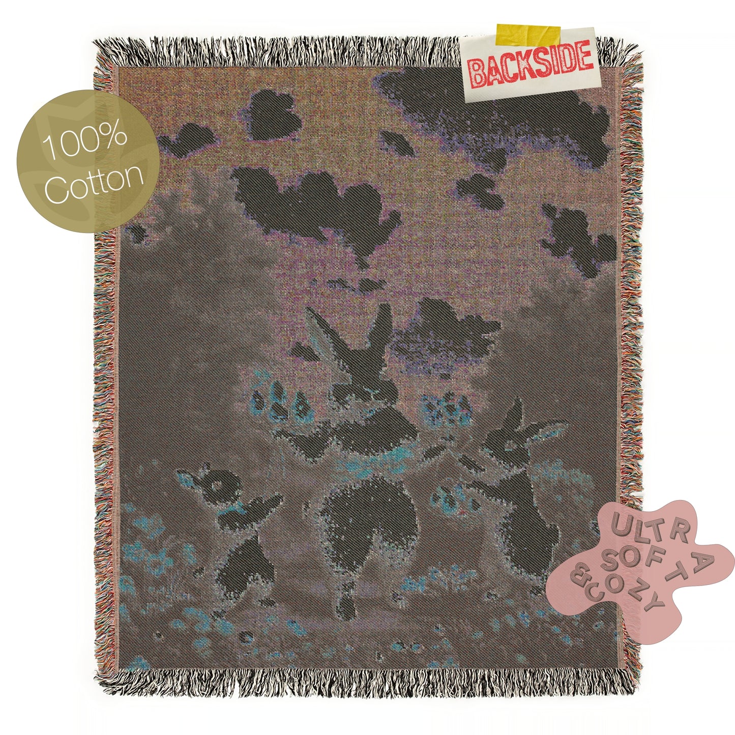 Ostara Bunny Woven Blanket, Easter Rabbit Tapestry, Spring Cottagecore Decor, Whimsical Pastoral Art, Garden Picnic Blanket