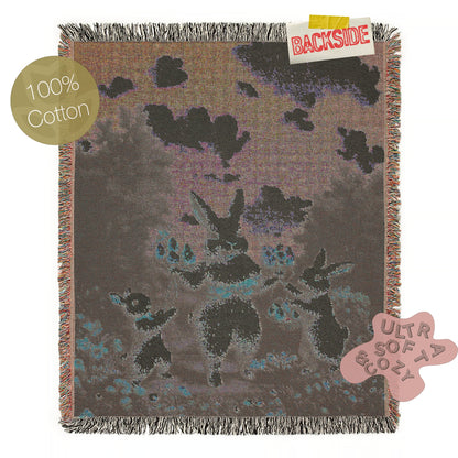 Ostara Bunny Woven Blanket, Easter Rabbit Tapestry, Spring Cottagecore Decor, Whimsical Pastoral Art, Garden Picnic Blanket