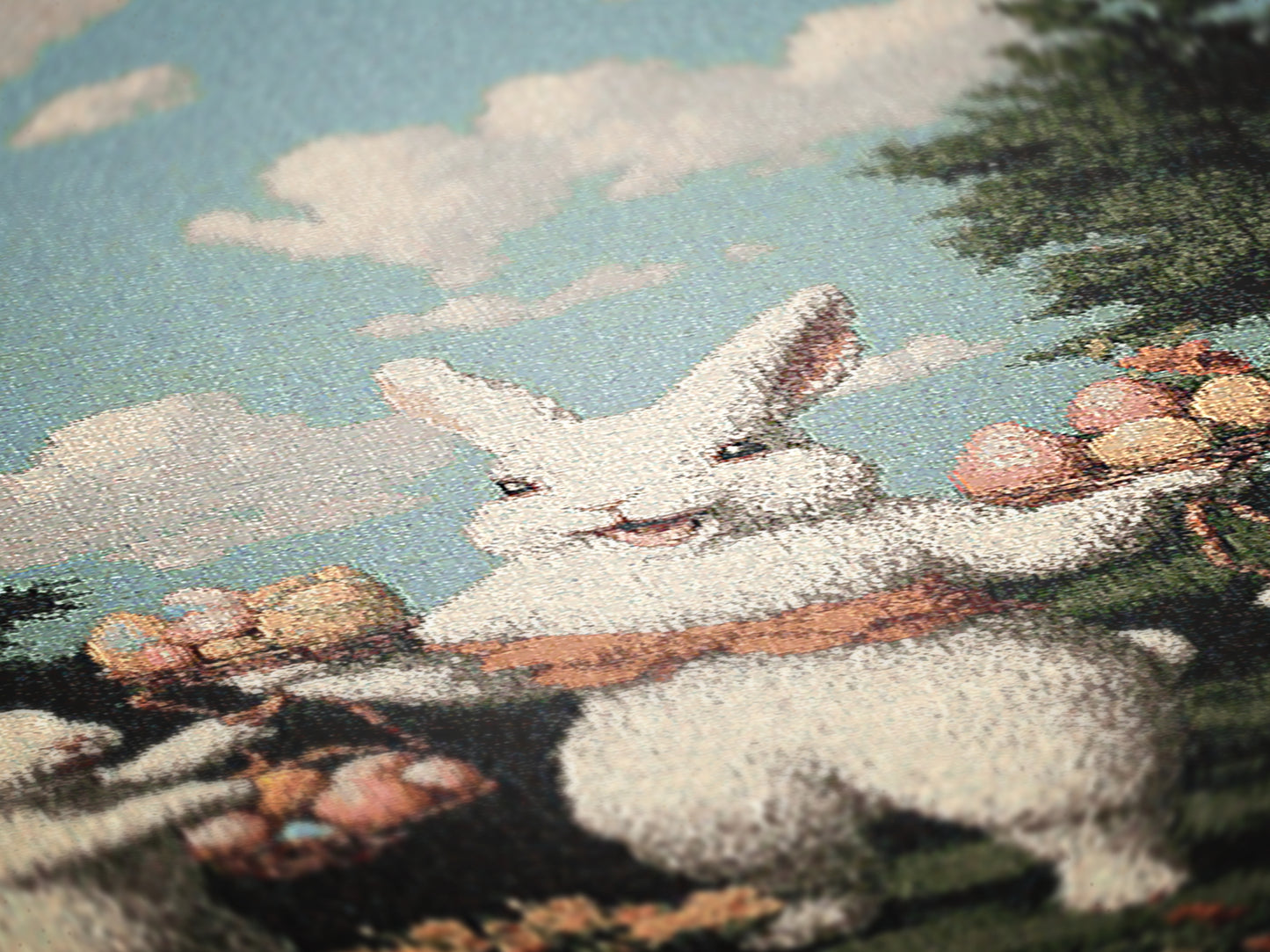 Ostara Bunny Woven Blanket, Easter Rabbit Tapestry, Spring Cottagecore Decor, Whimsical Pastoral Art, Garden Picnic Blanket