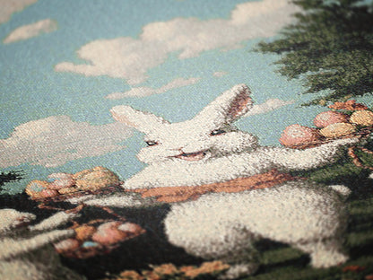 Ostara Bunny Woven Blanket, Easter Rabbit Tapestry, Spring Cottagecore Decor, Whimsical Pastoral Art, Garden Picnic Blanket