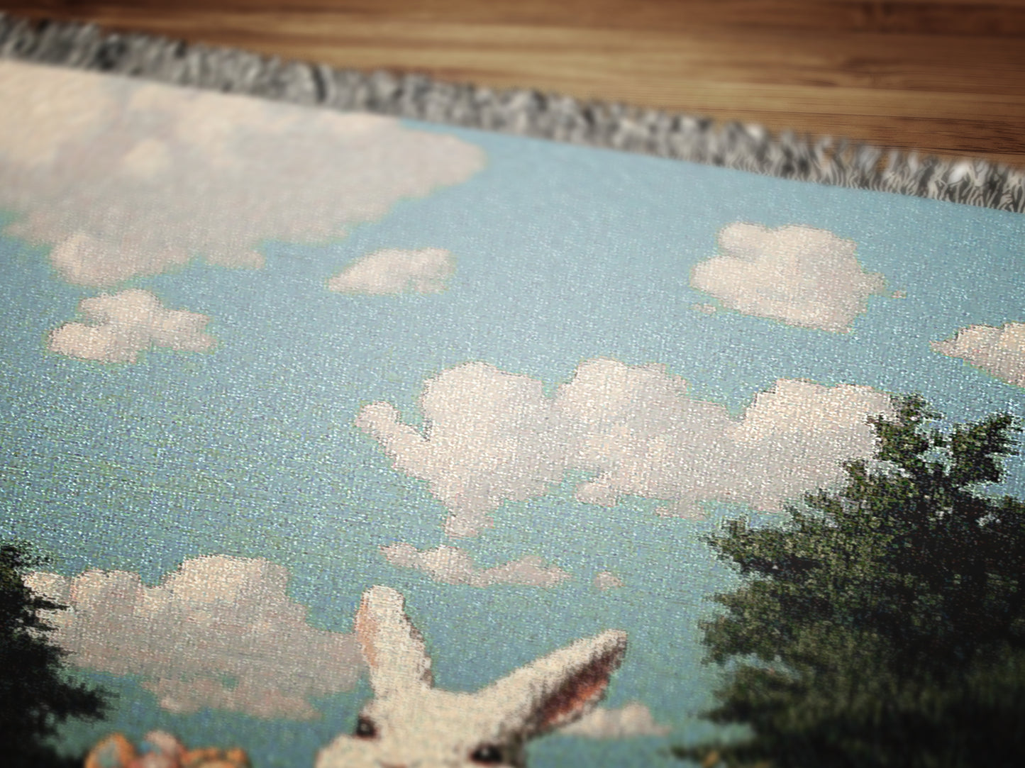 Ostara Bunny Woven Blanket, Easter Rabbit Tapestry, Spring Cottagecore Decor, Whimsical Pastoral Art, Garden Picnic Blanket