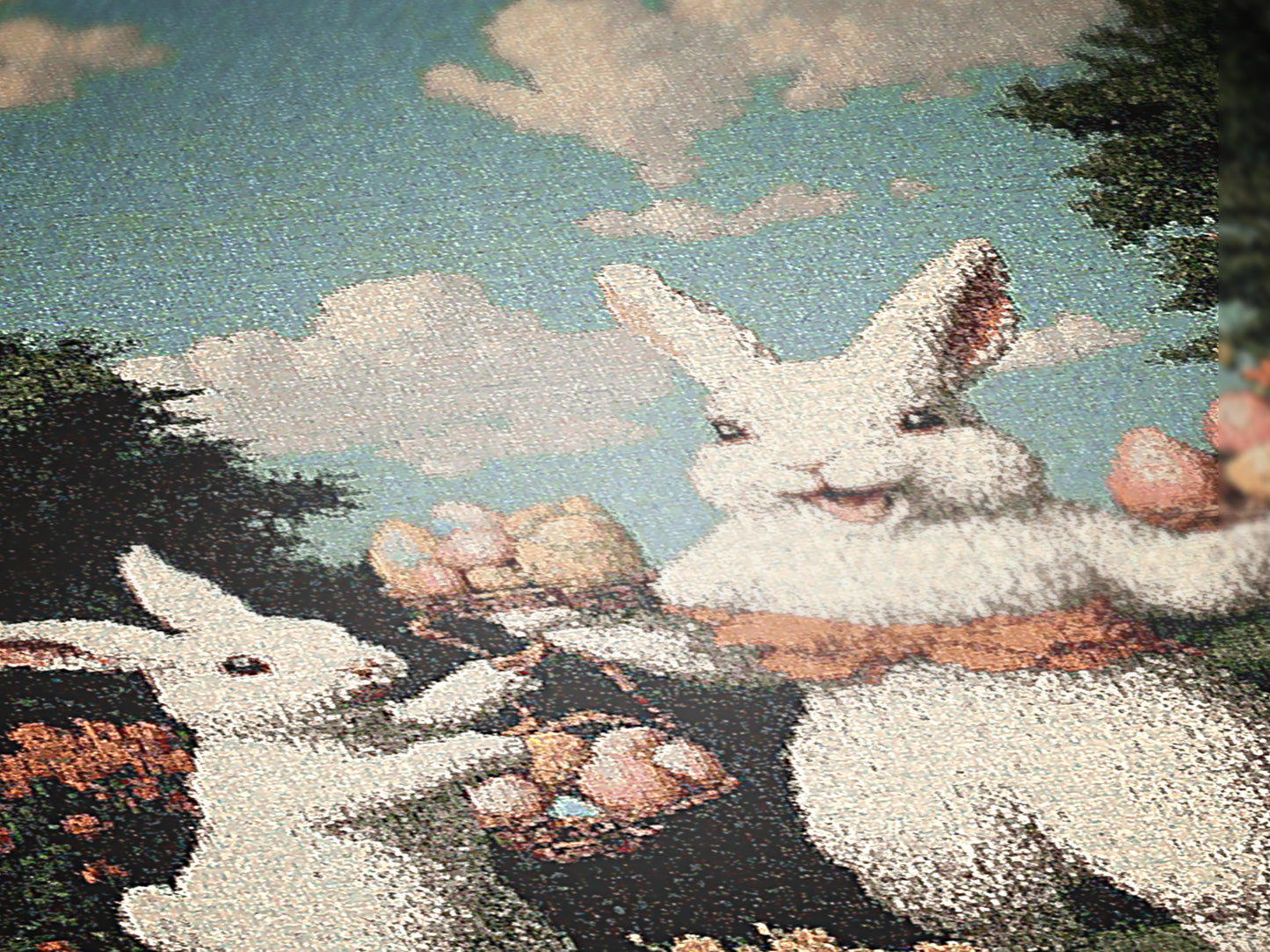 Ostara Bunny Woven Blanket, Easter Rabbit Tapestry, Spring Cottagecore Decor, Whimsical Pastoral Art, Garden Picnic Blanket
