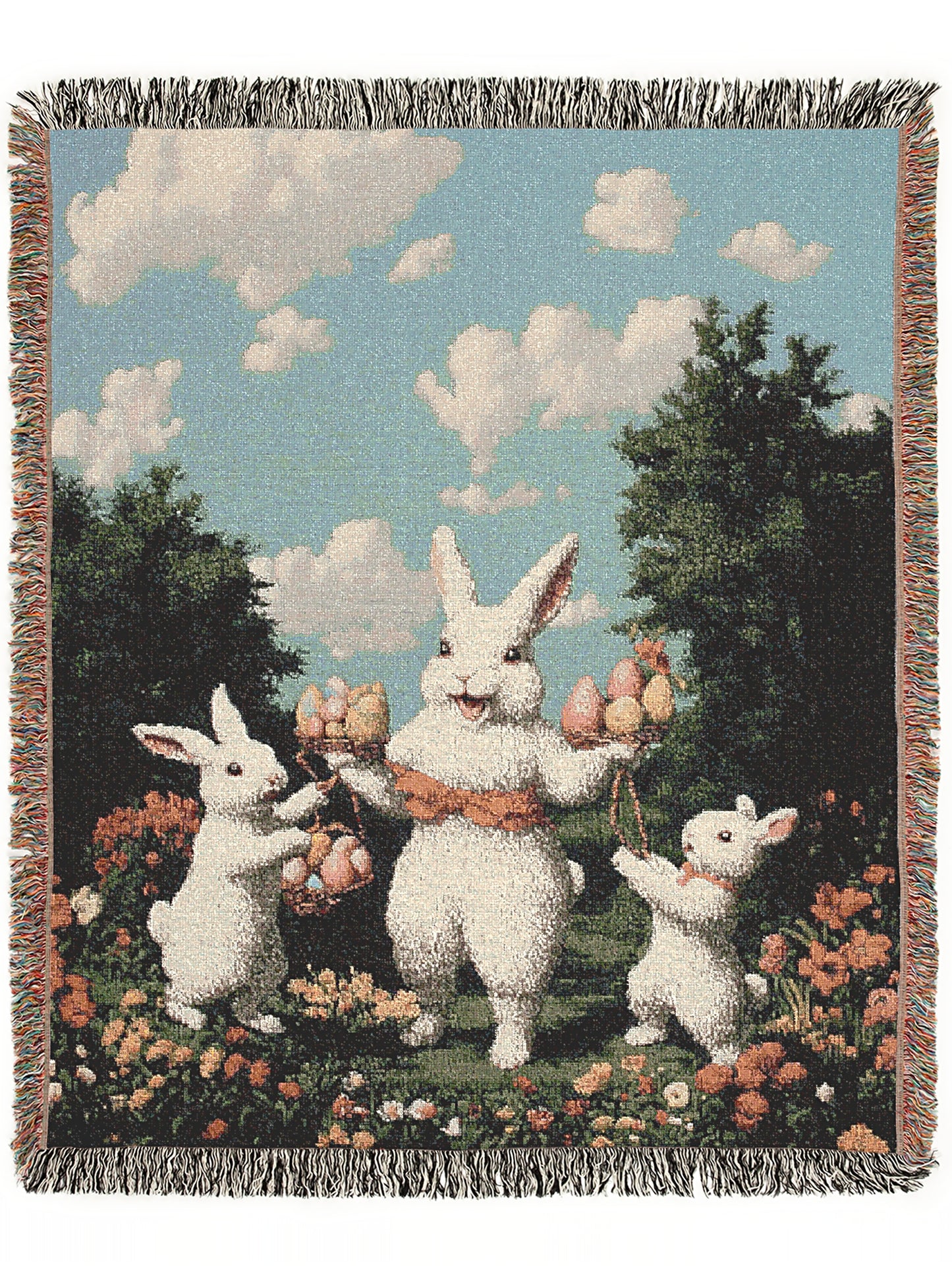 Ostara Bunny Woven Blanket, Easter Rabbit Tapestry, Spring Cottagecore Decor, Whimsical Pastoral Art, Garden Picnic Blanket
