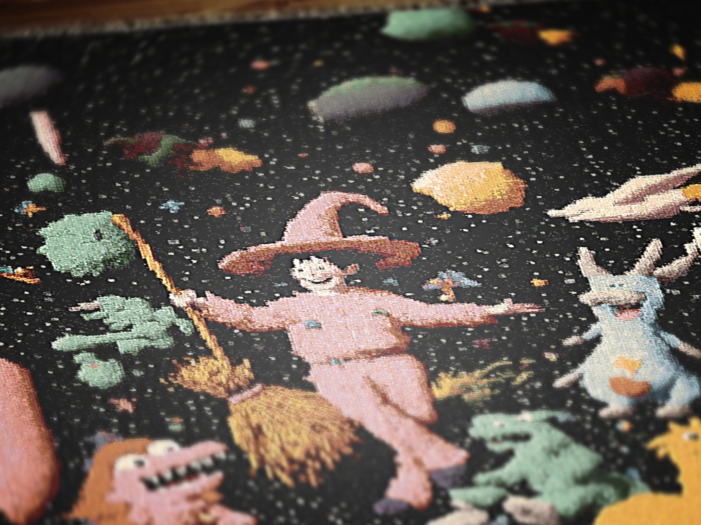 Cosmic Witch Woven Blanket Surrealist Fantasy Space Throw for Stargazers, Astrology Enthusiast Tapestry, Retro Celestial Witchcore Aesthetic