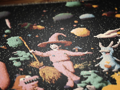 Cosmic Witch Woven Blanket Surrealist Fantasy Space Throw for Stargazers, Astrology Enthusiast Tapestry, Retro Celestial Witchcore Aesthetic