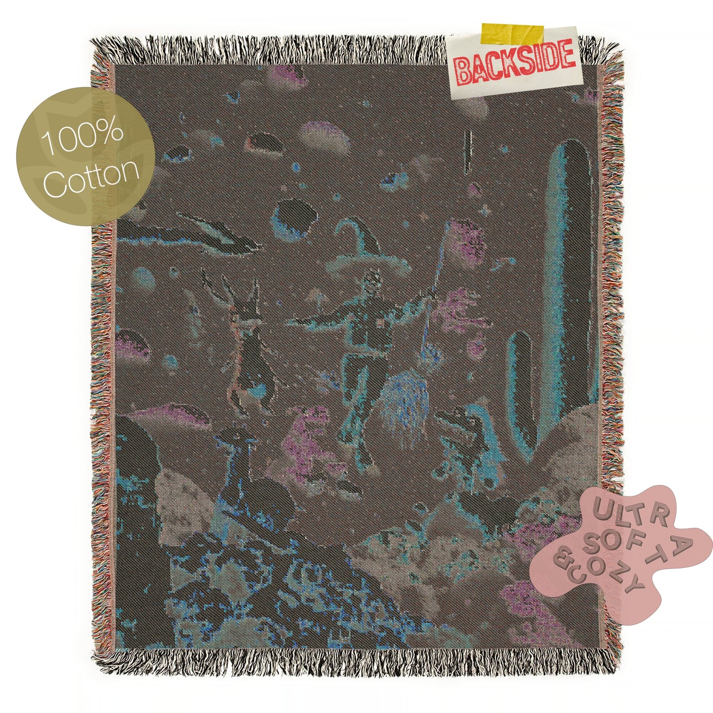 Cosmic Witch Woven Blanket Surrealist Fantasy Space Throw for Stargazers, Astrology Enthusiast Tapestry, Retro Celestial Witchcore Aesthetic