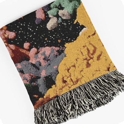 Cosmic Witch Woven Blanket Surrealist Fantasy Space Throw for Stargazers, Astrology Enthusiast Tapestry, Retro Celestial Witchcore Aesthetic