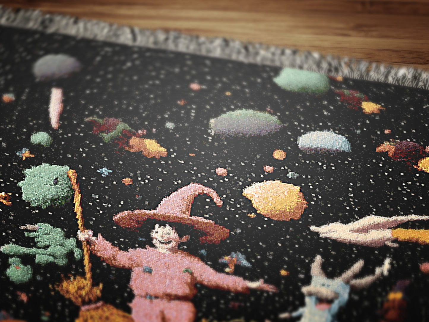 Cosmic Witch Woven Blanket Surrealist Fantasy Space Throw for Stargazers, Astrology Enthusiast Tapestry, Retro Celestial Witchcore Aesthetic