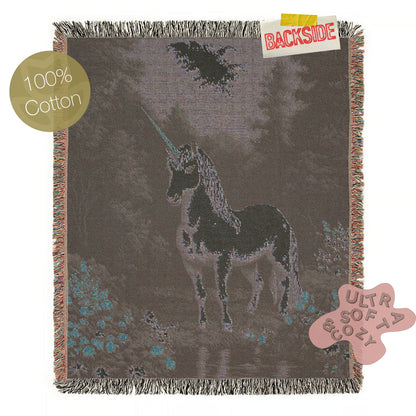 Unicorn Woven Blanket, Fantasy Cottagecore Decor, Mystical Forest Tapestry, Whimsigoth Decor, Fairycore Aesthetic, Mythical Horse Blanket