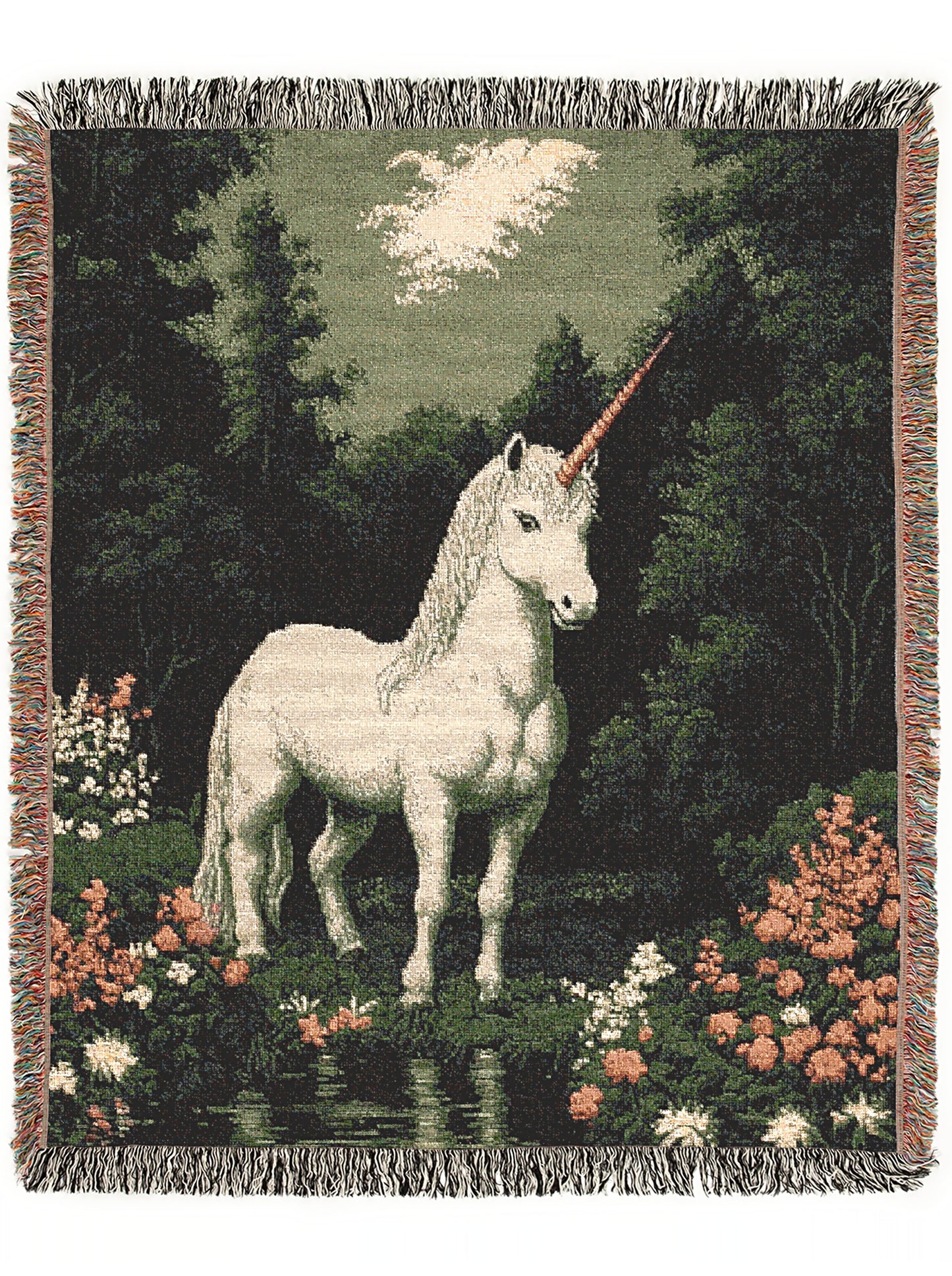 Unicorn Woven Blanket, Fantasy Cottagecore Decor, Mystical Forest Tapestry, Whimsigoth Decor, Fairycore Aesthetic, Mythical Horse Blanket