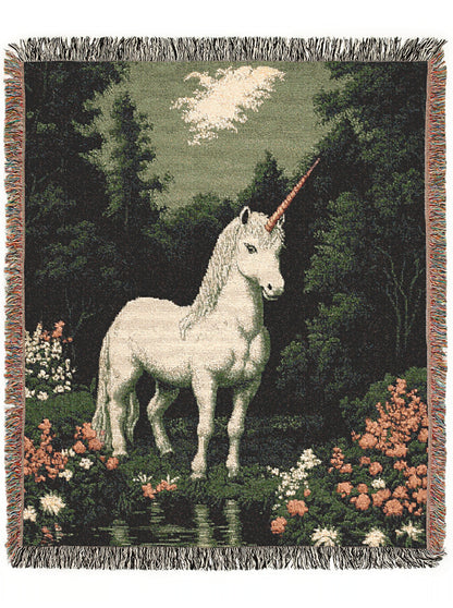 Unicorn Woven Blanket, Fantasy Cottagecore Decor, Mystical Forest Tapestry, Whimsigoth Decor, Fairycore Aesthetic, Mythical Horse Blanket