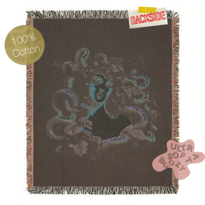 Medusa Woven Throw Blanket, Gothic Mythology Art, Dark Whimsigoth Decor, Serpent Hair Woman Blanket, Mythical Creature Tapestry