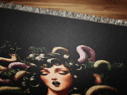 Medusa Woven Throw Blanket, Gothic Mythology Art, Dark Whimsigoth Decor, Serpent Hair Woman Blanket, Mythical Creature Tapestry