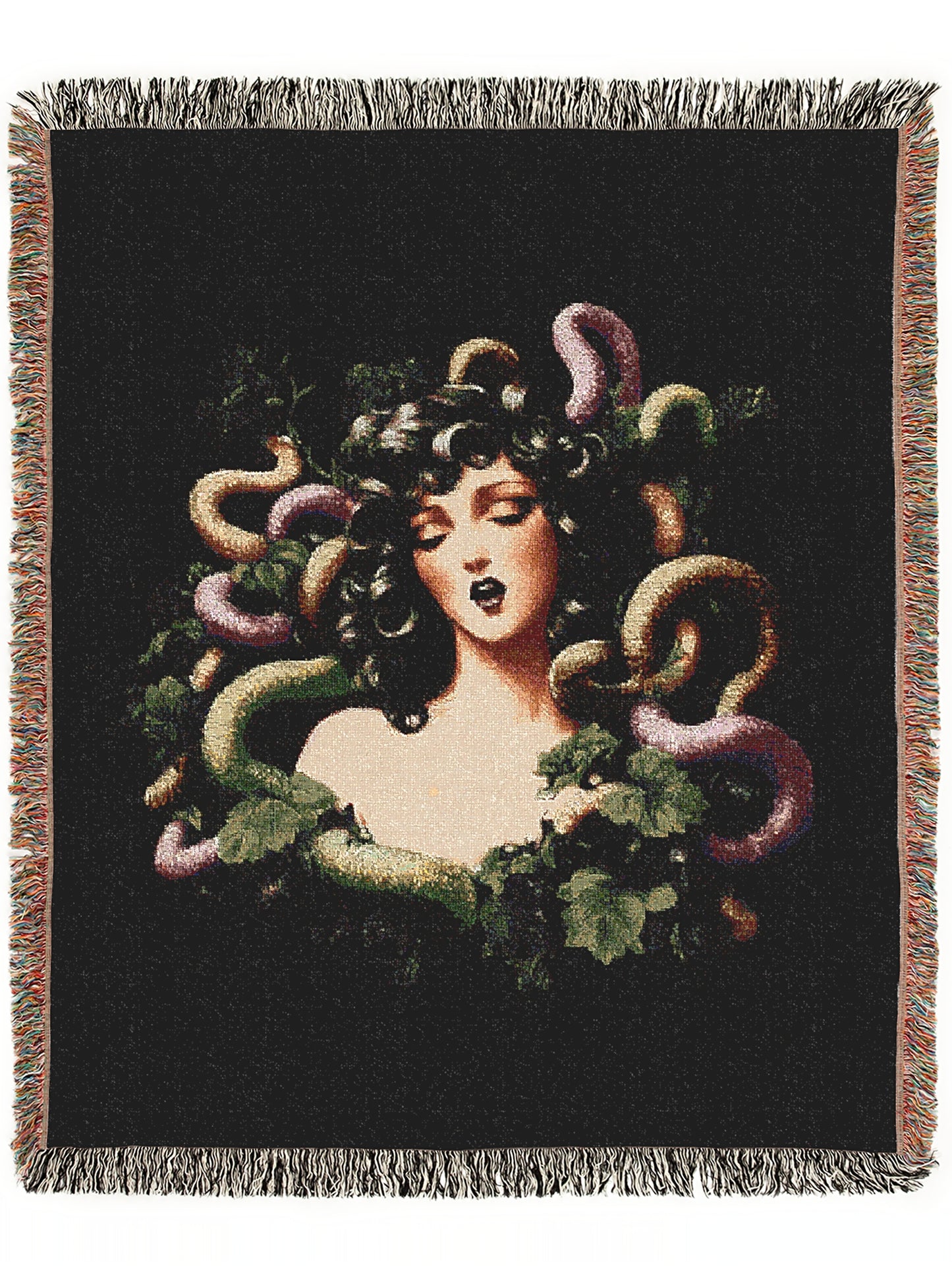 Medusa Woven Throw Blanket, Gothic Mythology Art, Dark Whimsigoth Decor, Serpent Hair Woman Blanket, Mythical Creature Tapestry