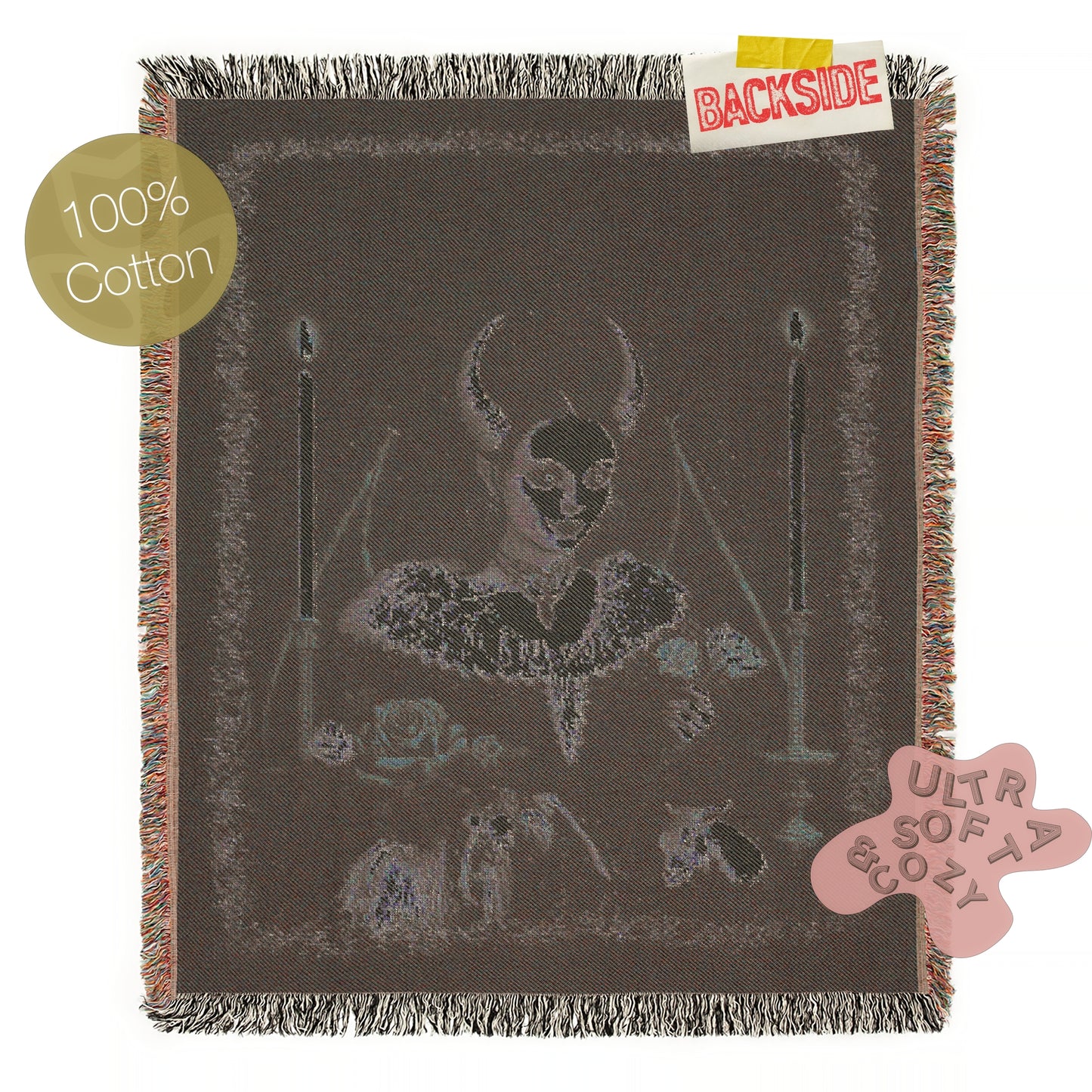 Lilith, Gothic Devil Demon Woven Blanket, Dark Romance Witchcore Tapestry Horned Woman, Candlelit Ritual Scene, Whimsigoth Wall Art Decor