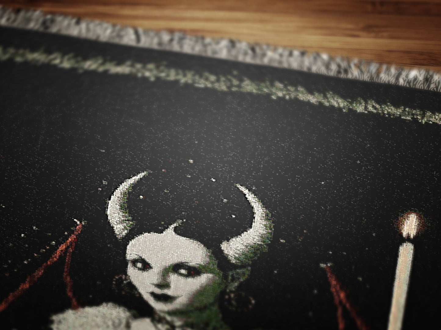 Lilith, Gothic Devil Demon Woven Blanket, Dark Romance Witchcore Tapestry Horned Woman, Candlelit Ritual Scene, Whimsigoth Wall Art Decor