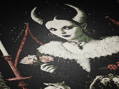 Lilith, Gothic Devil Demon Woven Blanket, Dark Romance Witchcore Tapestry Horned Woman, Candlelit Ritual Scene, Whimsigoth Wall Art Decor