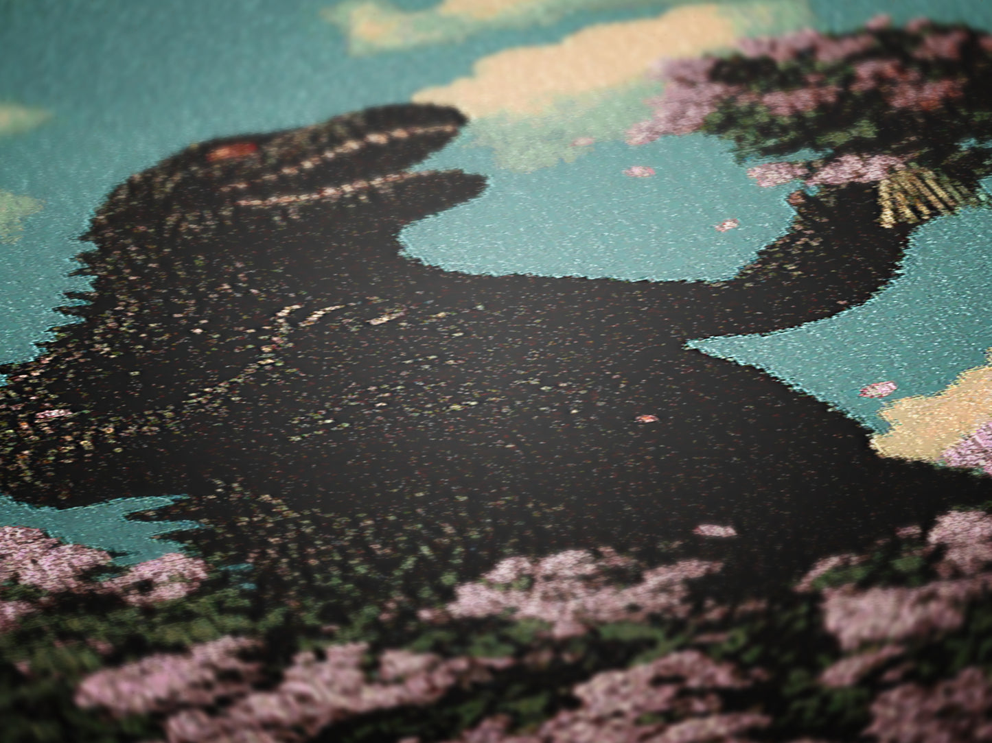 Godzilla in Love Sakura Bouquet, Cotton Woven Blanket Throw, Romantic Kaiju Gojira Funny Tapestry, Woven Wall Art, Weirdcore Decor Gift