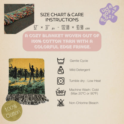 UFO Abduction At Music Festival Woven Blanket, Cotton Woven Couch Throw, Sci-Fi Home Decor, Weirdcore Funny Tapestry Alien Room Art Gifts,