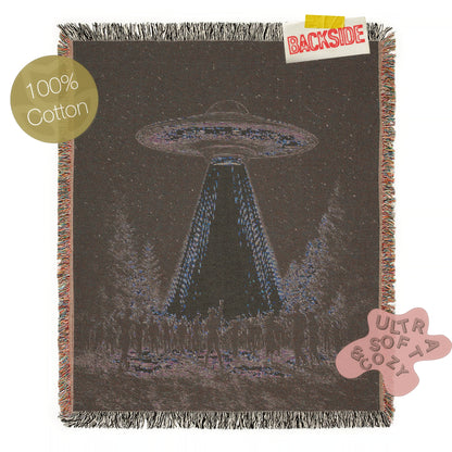 UFO Abduction At Music Festival Woven Blanket, Cotton Woven Couch Throw, Sci-Fi Home Decor, Weirdcore Funny Tapestry Alien Room Art Gifts,