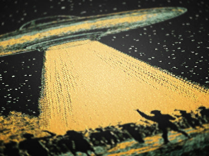 UFO Abduction At Music Festival Woven Blanket, Cotton Woven Couch Throw, Sci-Fi Home Decor, Weirdcore Funny Tapestry Alien Room Art Gifts,