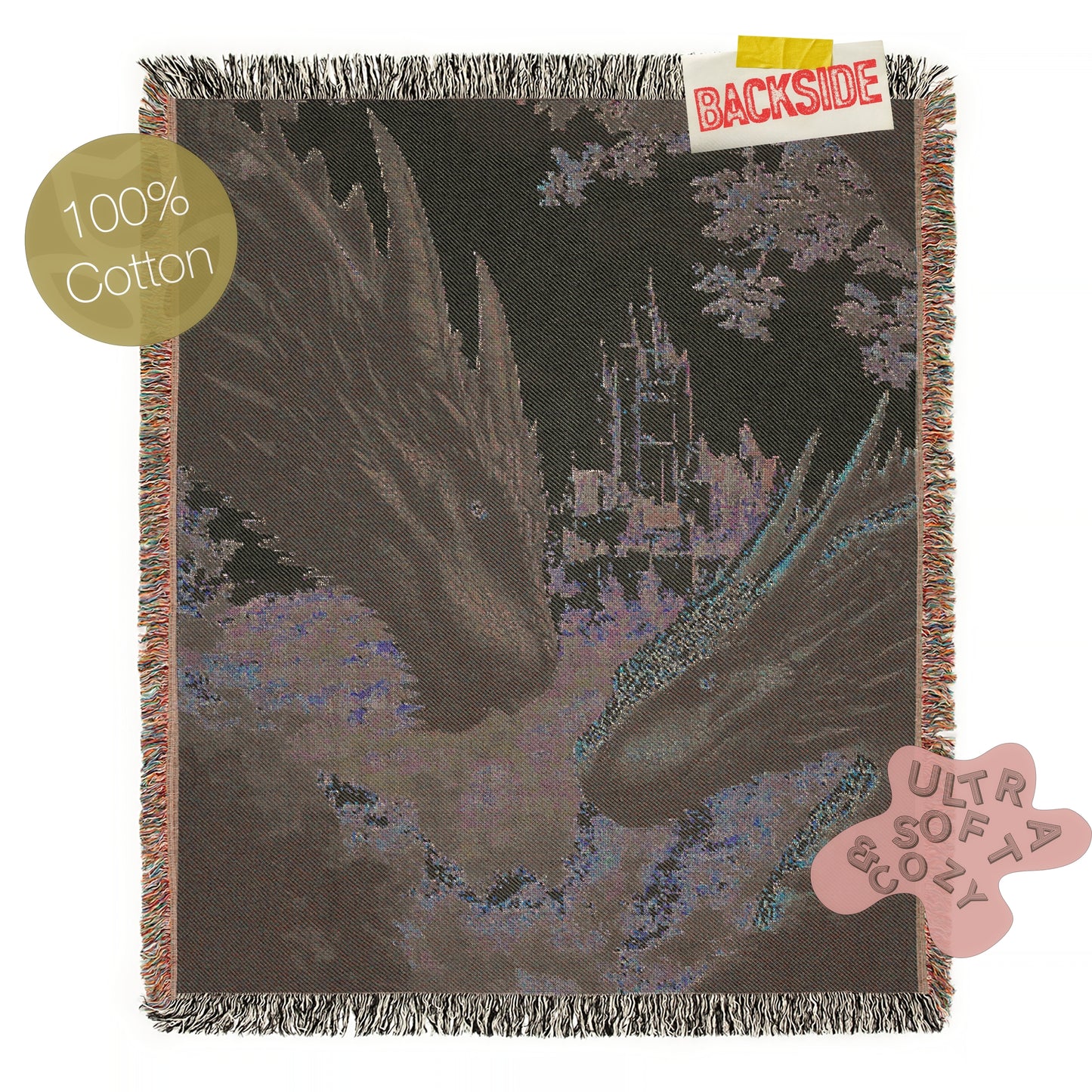 Dragon Woven Blanket,  Fantasy Castle Medieval Large Wall Tapestry, Castlecore Dragon Art Throw, Gothic Bedroom or Couch Decor