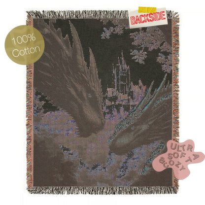 Dragon Woven Blanket,  Fantasy Castle Medieval Large Wall Tapestry, Castlecore Dragon Art Throw, Gothic Bedroom or Couch Decor