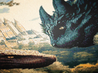 Dragon Woven Blanket,  Fantasy Castle Medieval Large Wall Tapestry, Castlecore Dragon Art Throw, Gothic Bedroom or Couch Decor