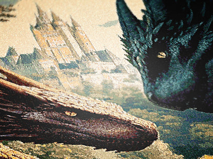 Dragon Woven Blanket,  Fantasy Castle Medieval Large Wall Tapestry, Castlecore Dragon Art Throw, Gothic Bedroom or Couch Decor