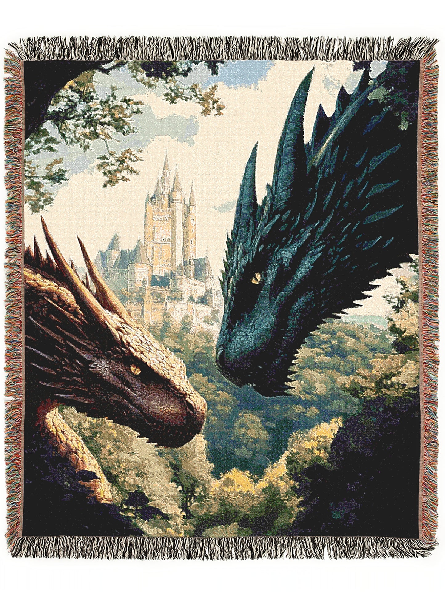 Dragon Woven Blanket,  Fantasy Castle Medieval Large Wall Tapestry, Castlecore Dragon Art Throw, Gothic Bedroom or Couch Decor
