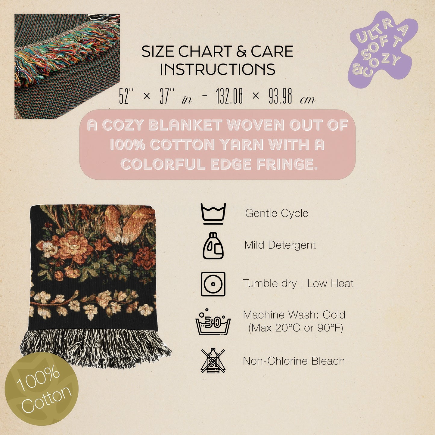 Jackalope Woven Blanket, Mythical Rabbit Deer Nature Tapestry Throw, Moody Cottagecore Whimsigoth Botanical Home Decor, Witchy Gift