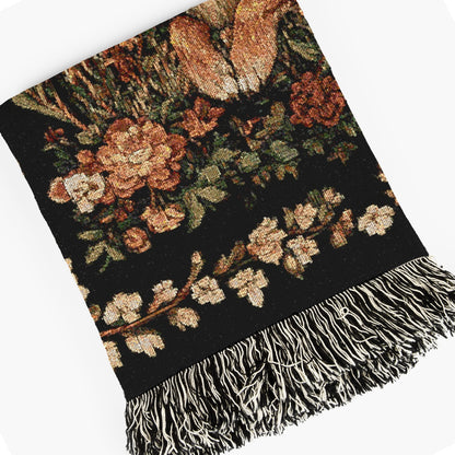 Jackalope Woven Blanket, Mythical Rabbit Deer Nature Tapestry Throw, Moody Cottagecore Whimsigoth Botanical Home Decor, Witchy Gift