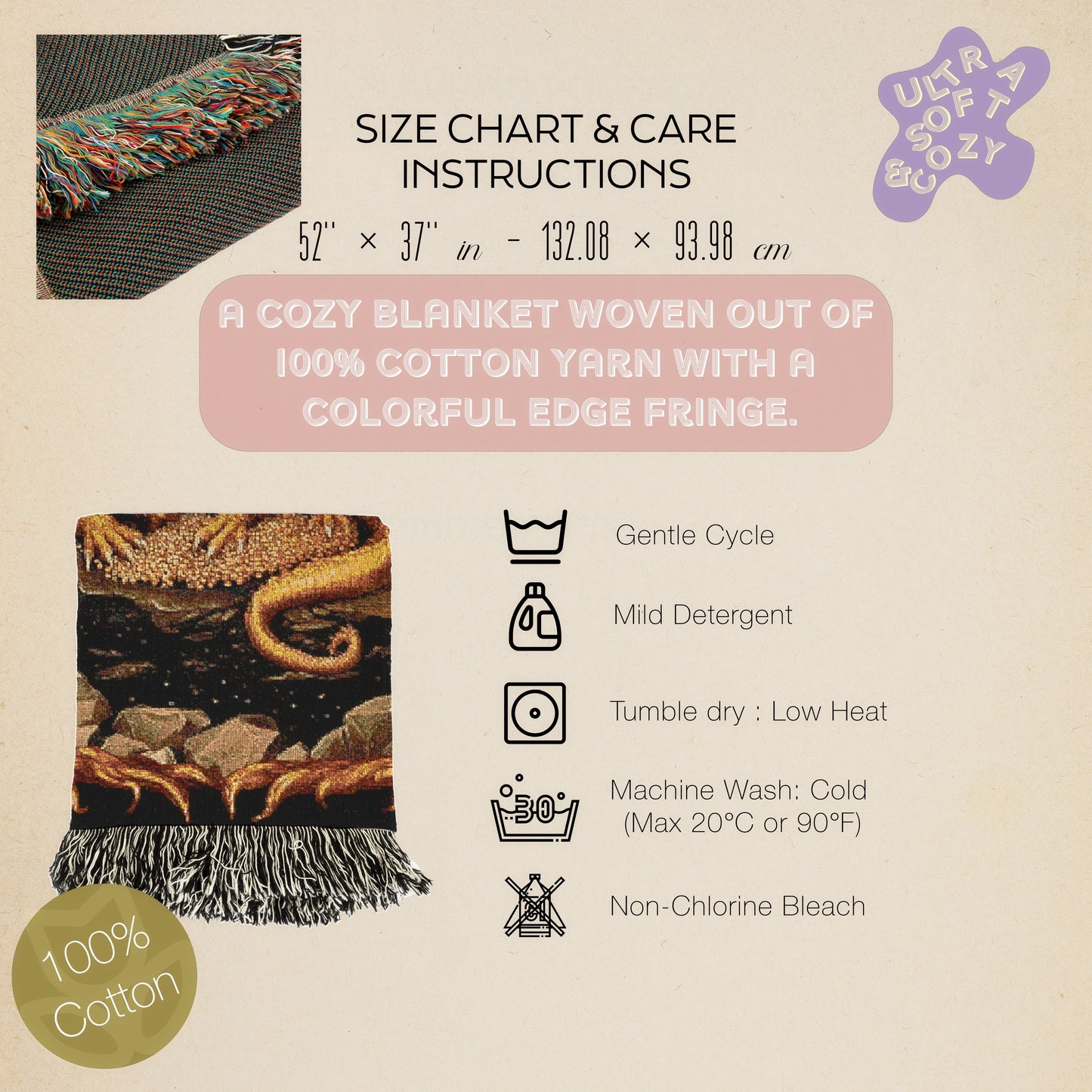 Gold Dragon Woven Blanket, Fantasy Fire Dragon Medieval Tapestry Throw, Mythical Creature Blanket for Dungeon And Whimsigoth Decor, RPG Gift