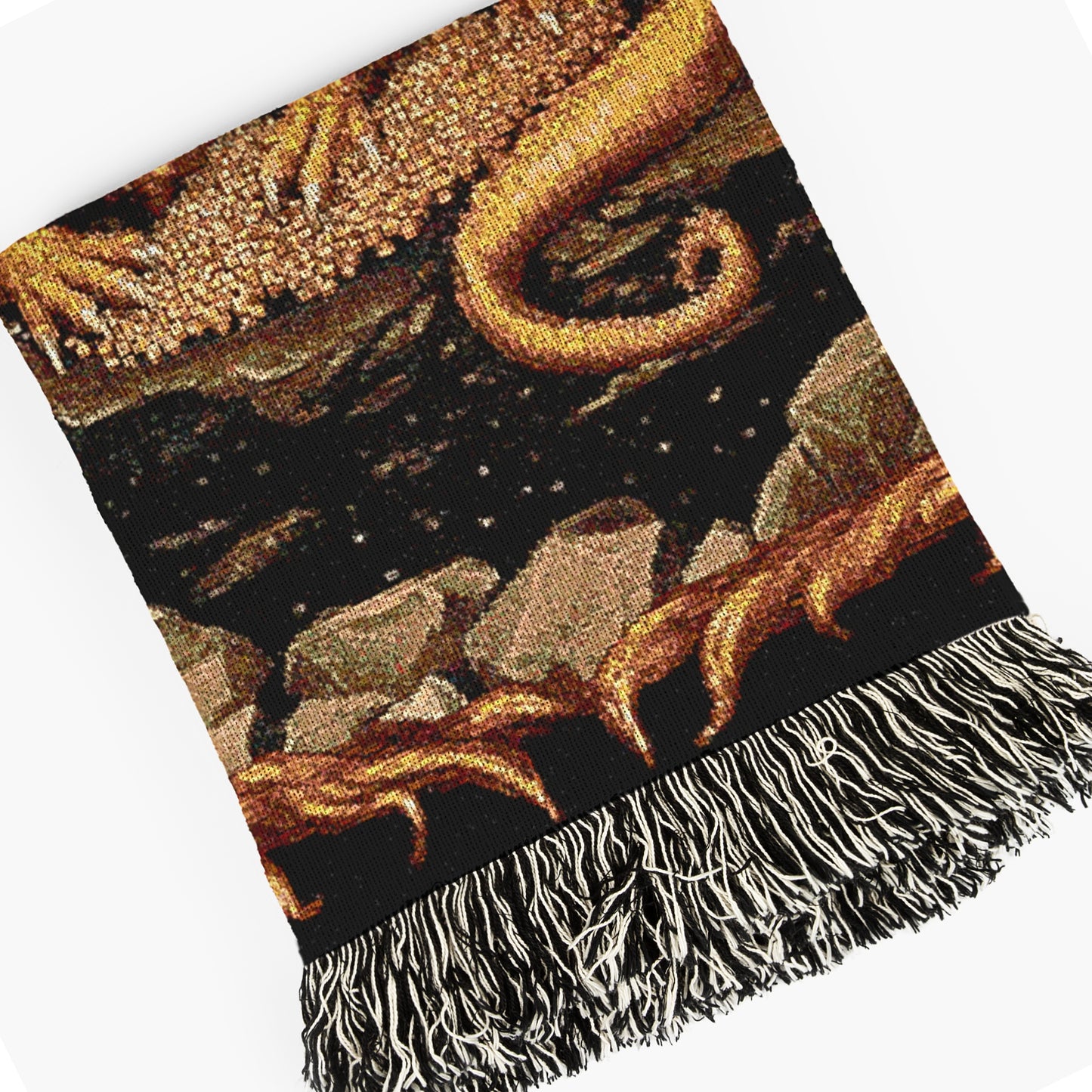 Gold Dragon Woven Blanket, Fantasy Fire Dragon Medieval Tapestry Throw, Mythical Creature Blanket for Dungeon And Whimsigoth Decor, RPG Gift