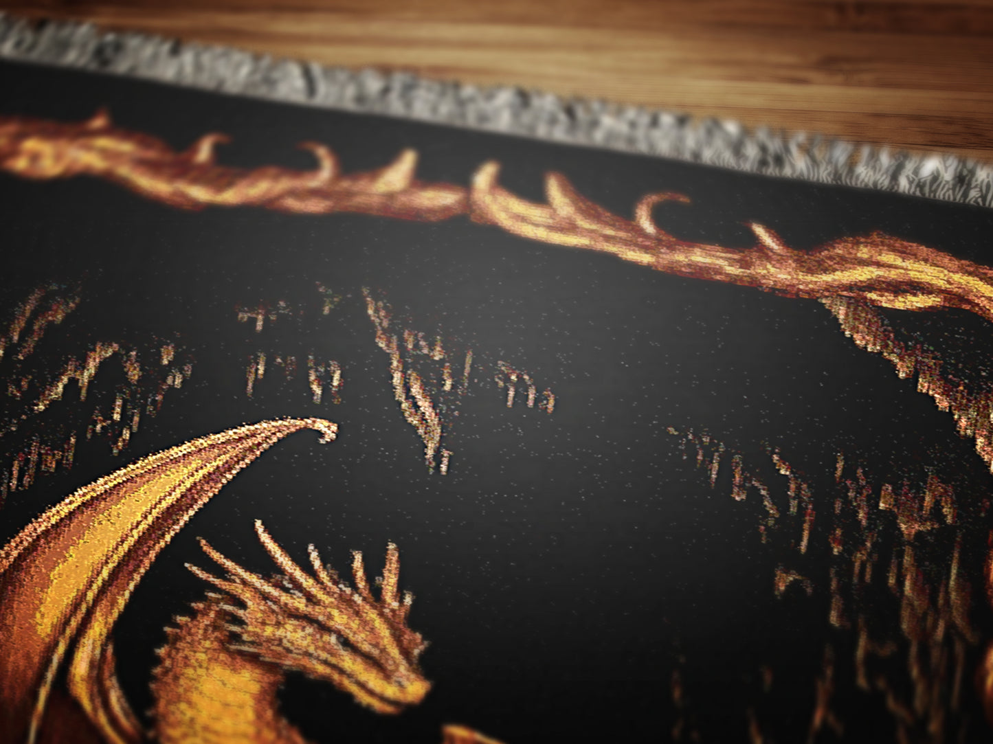 Gold Dragon Woven Blanket, Fantasy Fire Dragon Medieval Tapestry Throw, Mythical Creature Blanket for Dungeon And Whimsigoth Decor, RPG Gift