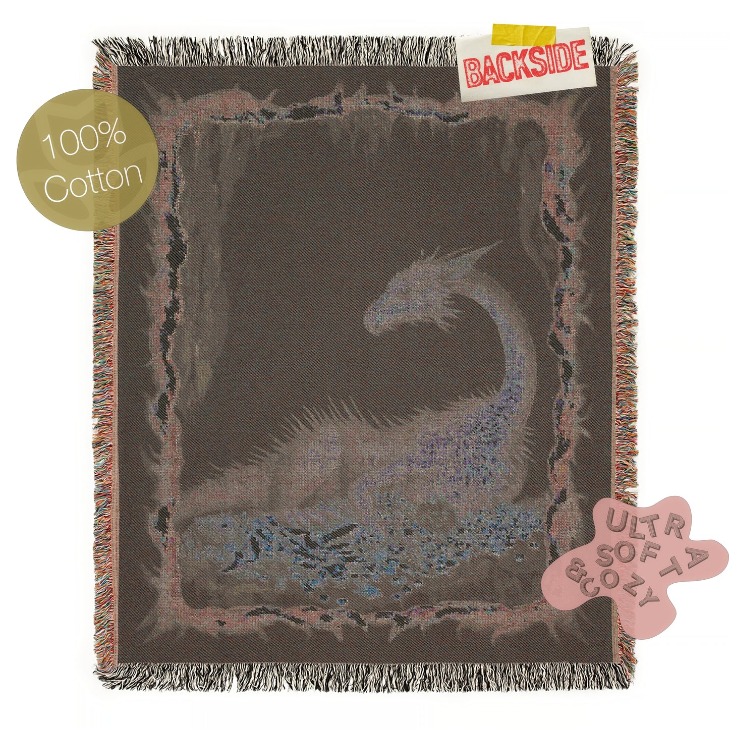 Ice Dragon Woven Blanket, Cold Blue Dragon Frost Fantasy Large Wall Tapestry Throw, Winter Cave DnD Fans and Whimsigoth Decor, RPG Gifts