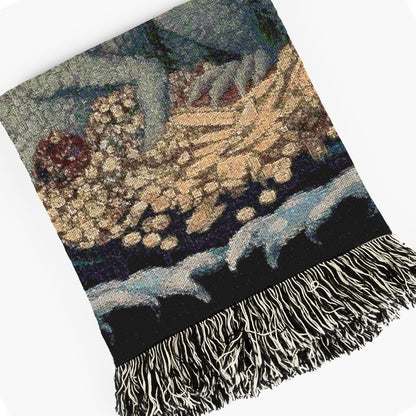 Ice Dragon Woven Blanket, Cold Blue Dragon Frost Fantasy Large Wall Tapestry Throw, Winter Cave DnD Fans and Whimsigoth Decor, RPG Gifts