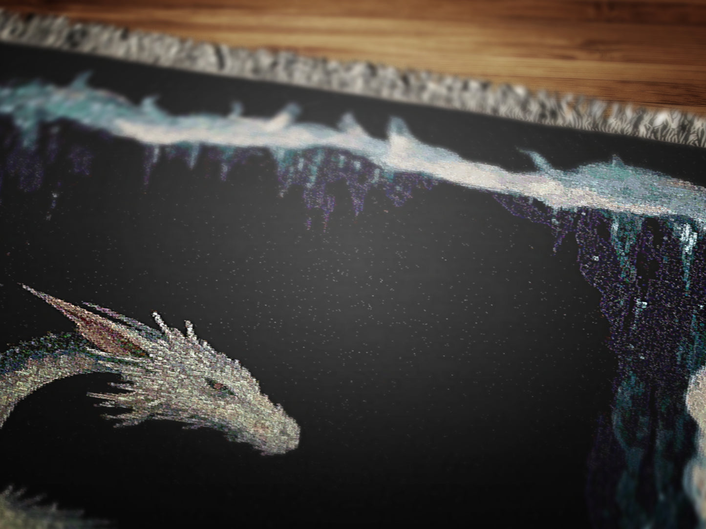 Ice Dragon Woven Blanket, Cold Blue Dragon Frost Fantasy Large Wall Tapestry Throw, Winter Cave DnD Fans and Whimsigoth Decor, RPG Gifts