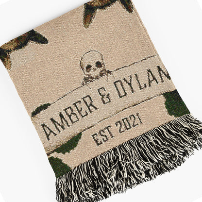 Personalized Bat Couple Woven Blanket, Cozy Decor for Halloween, Unique Gift for Bat Lovers, Customizable Throw Blanket, Autumn Home Accents