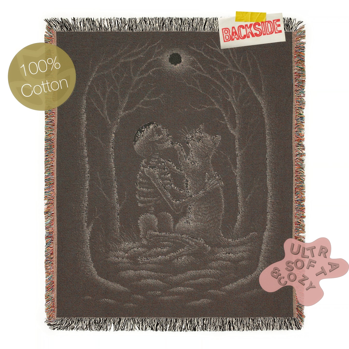 Skeleton and Cat Woven Throw Blanket, Gothic Blanket with Full Moon, Witchy Halloween Romance Decor, Whimsigoth Decor, Spooky Cat Gift