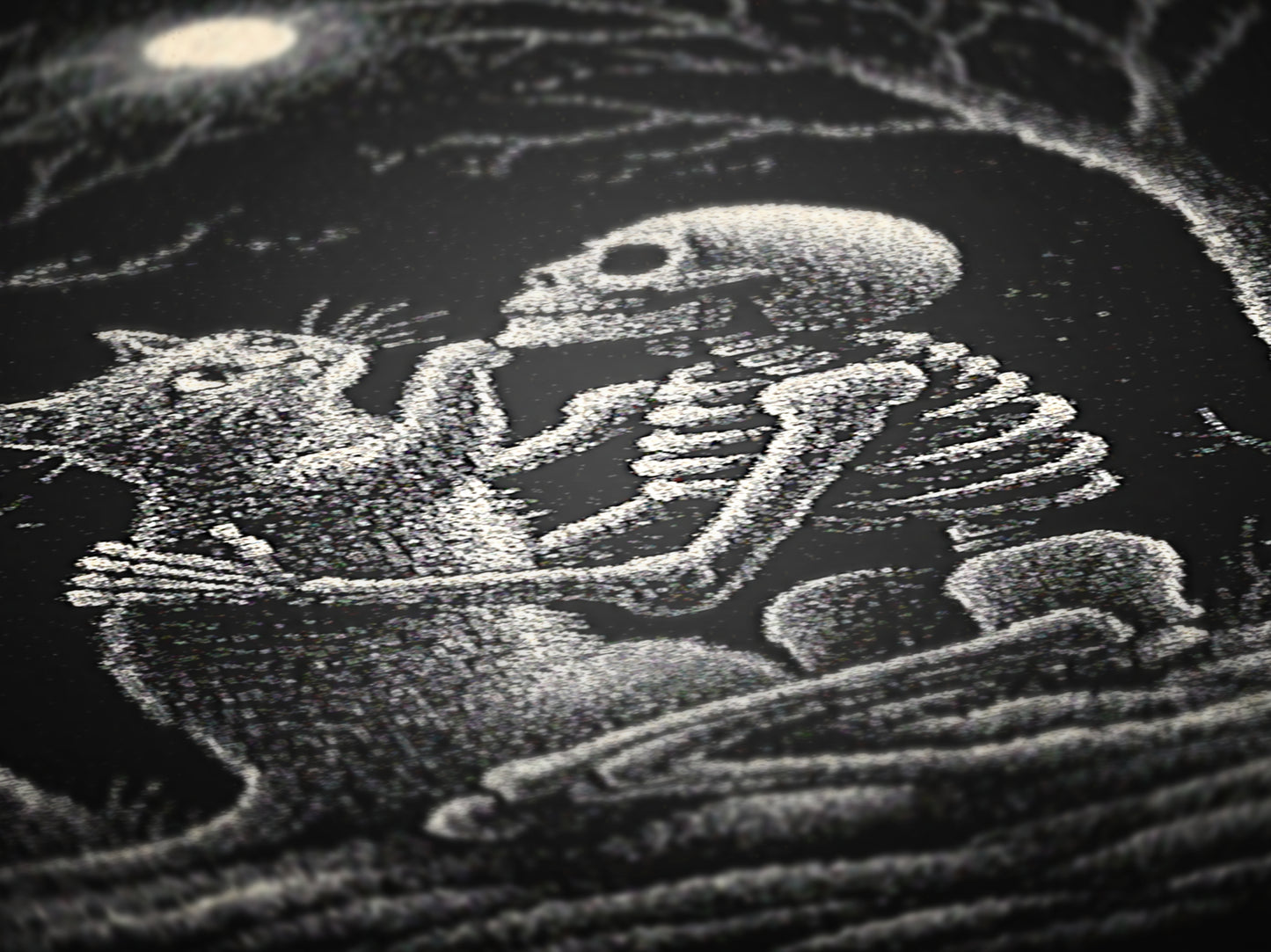 Skeleton and Cat Woven Throw Blanket, Gothic Blanket with Full Moon, Witchy Halloween Romance Decor, Whimsigoth Decor, Spooky Cat Gift