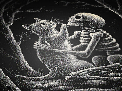 Skeleton and Cat Woven Throw Blanket, Gothic Blanket with Full Moon, Witchy Halloween Romance Decor, Whimsigoth Decor, Spooky Cat Gift