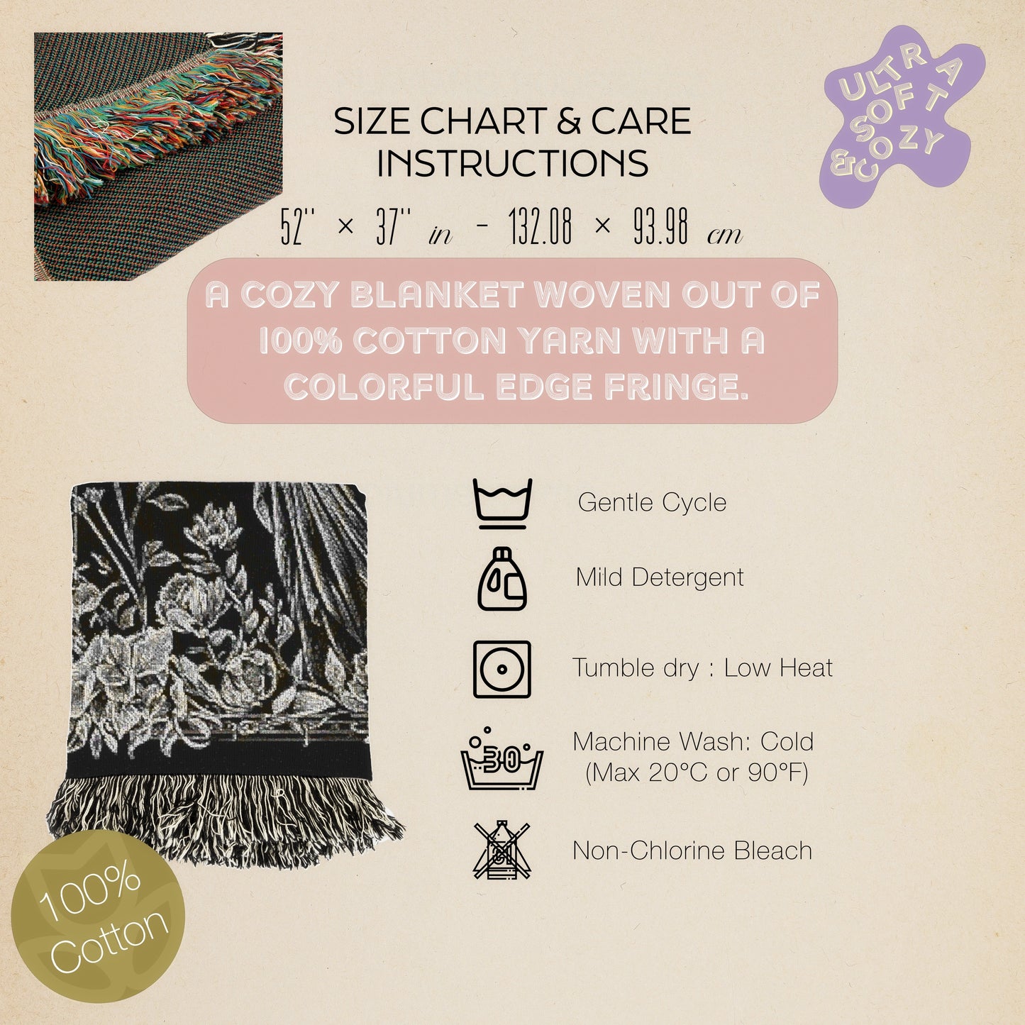 Hecate Woven Tapestry Blanket, Greek Mythology Witch Goddess Blanket with Torch and Floral Border, Whimsigoth Dark Academia Wiccan Decor