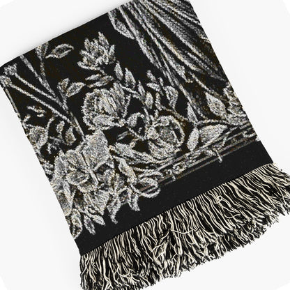 Hecate Woven Tapestry Blanket, Greek Mythology Witch Goddess Blanket with Torch and Floral Border, Whimsigoth Dark Academia Wiccan Decor